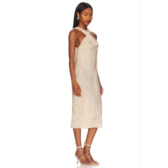 Nalani Midi Dress in Ivory Song of Style Pleated plisse Midi dress - Picture 3 of 12
